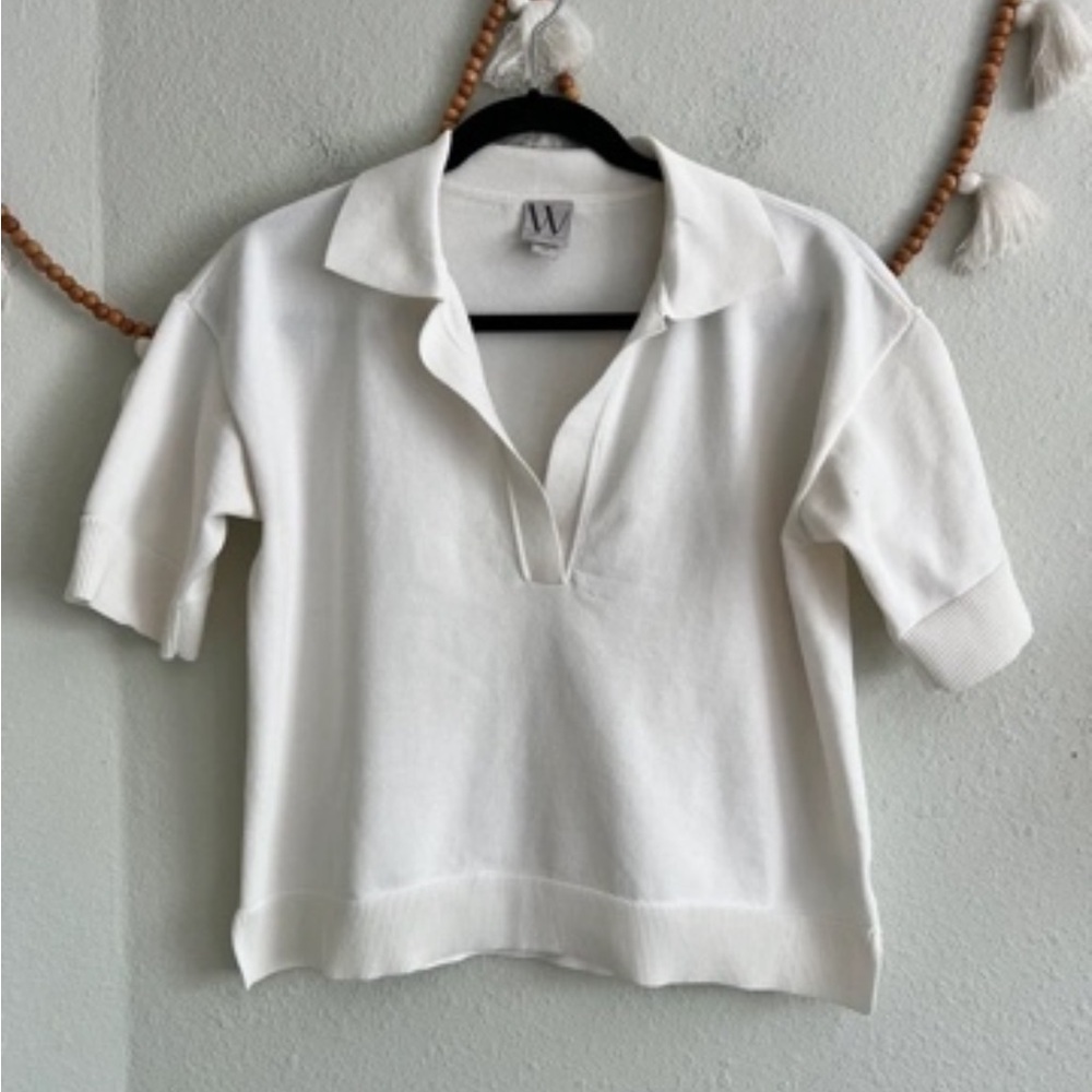 Worthington White Short-Sleeve Cropped Polo Top